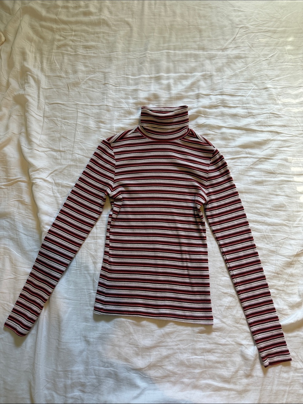 Striped Red, Pink & White Turtleneck Long-Sleeve Top
